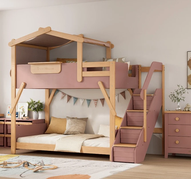 Complete children's treehouse loft bed with storage by professional wooden furniture factory. Complete children's treehouse loft bed with storage by professional wooden furniture factory.